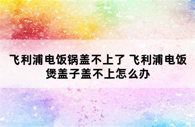 飞利浦电饭锅盖不上了 飞利浦电饭煲盖子盖不上怎么办